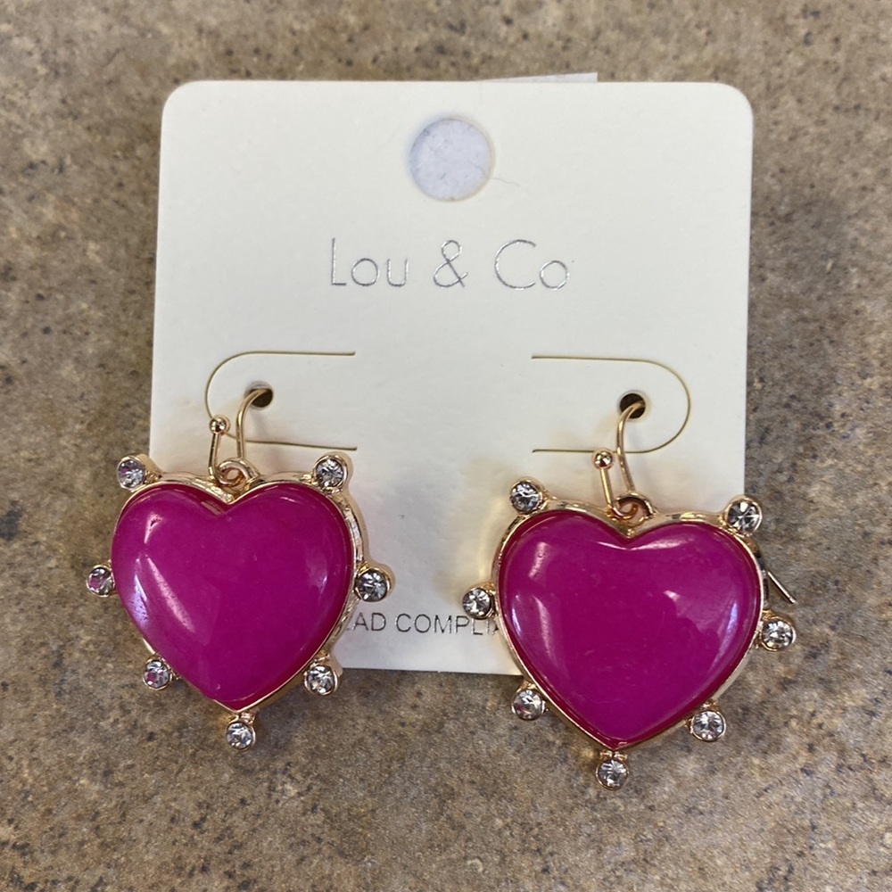 Lou & Co Pink Heart Earrings